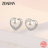 925 Silver Heart Pearl Earrings for Women Jewelry