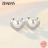 925 Silver Heart Pearl Earrings for Women Jewelry