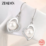 925 Sterling Silver Heart Long Pearl Earrings Wedding Jewelry