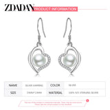 925 Sterling Silver Heart Long Pearl Earrings Wedding Jewelry