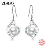 925 Sterling Silver Heart Long Pearl Earrings Wedding Jewelry