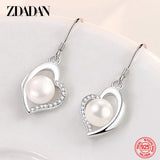 925 Sterling Silver Heart Long Pearl Earrings Wedding Jewelry