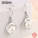 925 Sterling Silver Heart Long Pearl Earrings Wedding Jewelry