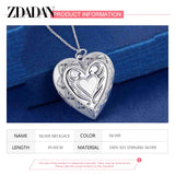 925 Silver Heart Photo Frame Pendant Necklace for Women