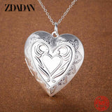 925 Silver Heart Photo Frame Pendant Necklace for Women