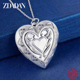 925 Silver Heart Photo Frame Pendant Necklace for Women