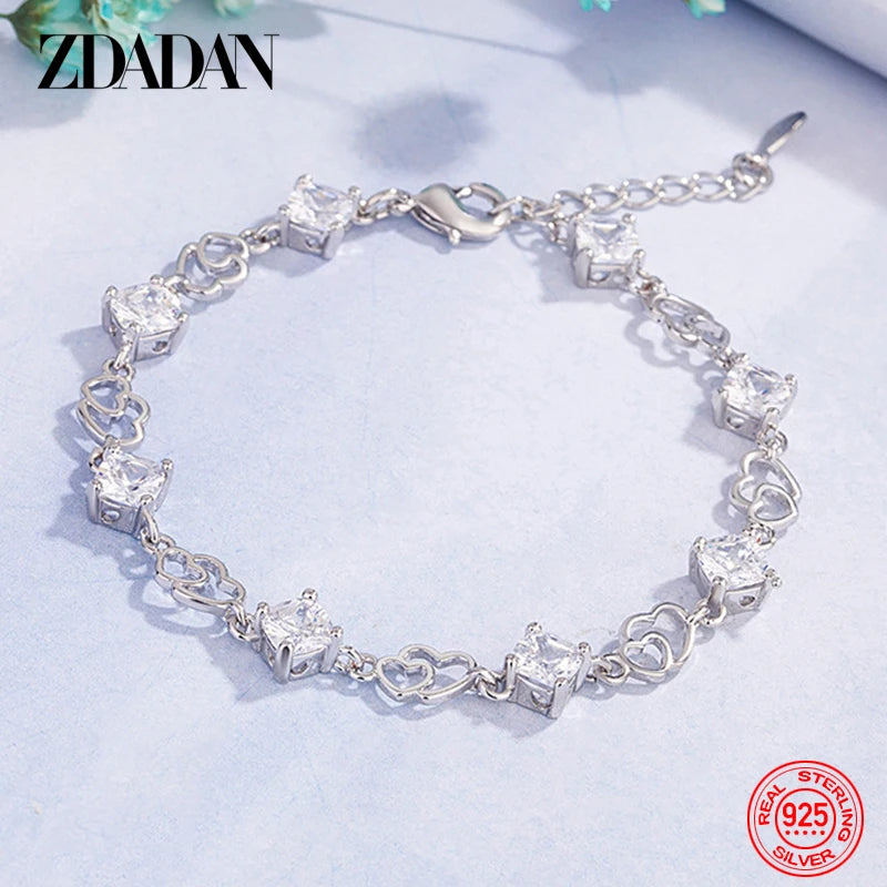 925 Silver Heart Crystal Bracelet Wedding Jewelry
