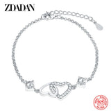 925 Silver Heart Crystal Zircon Bracelet Women Wedding Jewelry