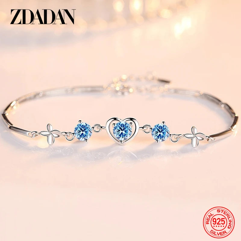 925 Silver Heart Zircon Bracelet Chain Women Wedding Gift