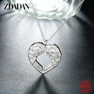 925 Silver Heart Wings Pendant Necklace Chain Wedding Jewelry