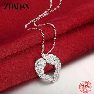 925 Silver Heart Wings Pendant Necklace Chain Wedding Jewelry
