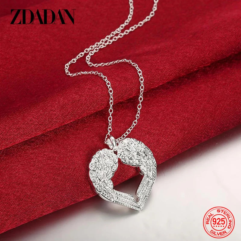 925 Silver Heart Wings Pendant Necklace Chain Wedding Jewelry