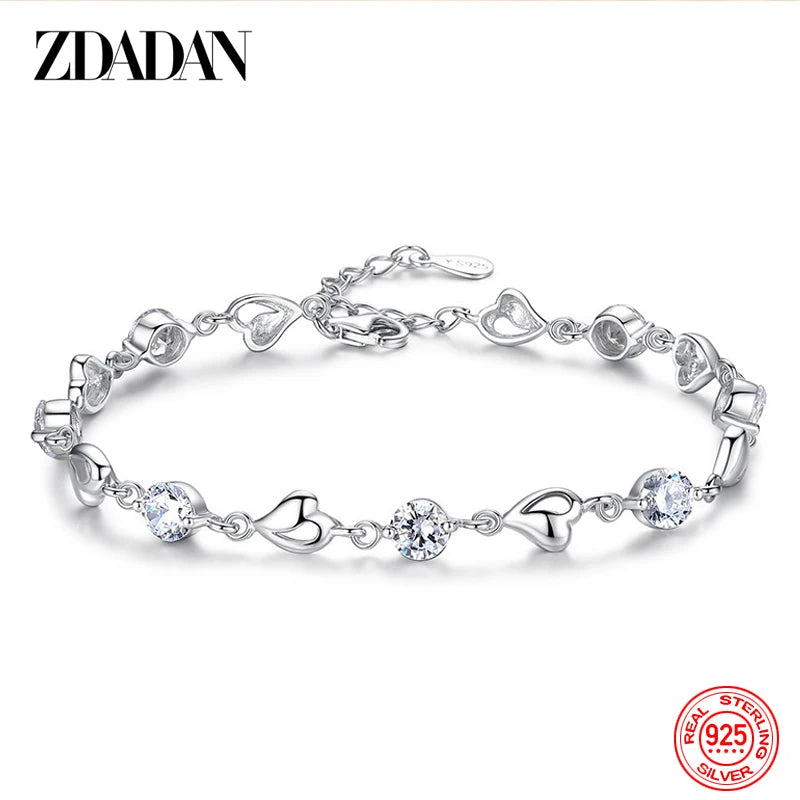 925 Silver Heart Zircon Bracelet Wedding Jewelry