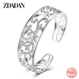 925 Silver Hollow Adjustable Open Cuff Bracelet for Women