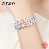 925 Silver Hollow Adjustable Open Cuff Bracelet for Women