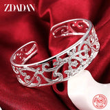 925 Silver Hollow Adjustable Open Cuff Bracelet for Women