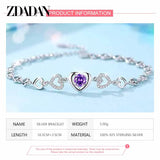 925 Silver Heart Amethyst Bracelet Chain Women Party Jewelry