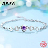 925 Silver Heart Amethyst Bracelet Chain Women Party Jewelry