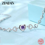 925 Silver Heart Amethyst Bracelet Chain Women Party Jewelry