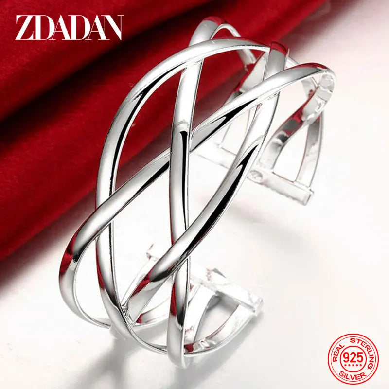 925 Silver Open Cuff Bracelet Women