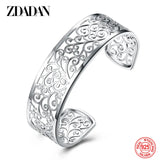 925 Silver Hollow Texture Cuff Bracelet for Women Men