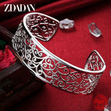 925 Silver Hollow Texture Cuff Bracelet for Women Men