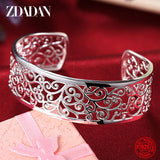 925 Silver Hollow Texture Cuff Bracelet for Women Men