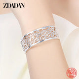 925 Silver Hollow Texture Cuff Bracelet for Women Men