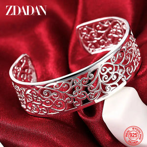 925 Silver Hollow Texture Cuff Bracelet for Women Men