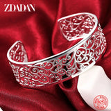 925 Silver Hollow Texture Cuff Bracelet for Women Men
