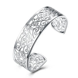 925 Silver Hollow Texture Cuff Bracelet for Women Men