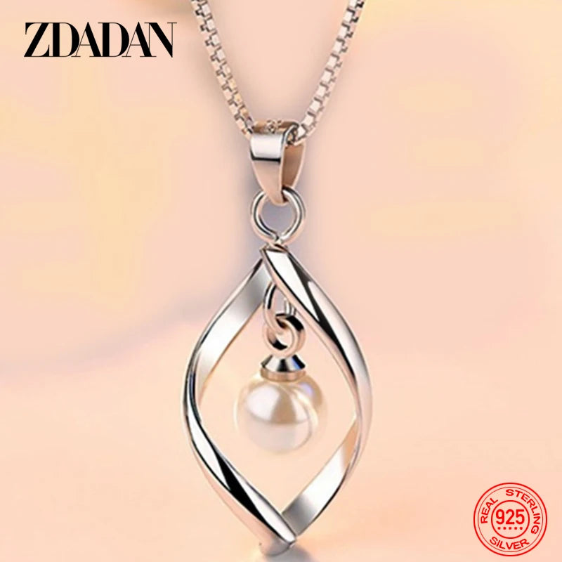 925 Silver Twisted Pearl Pendant Necklace for Women