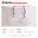 925 Sterling Silver Ice Snow Flower Tassel Dangle Earrings For Women