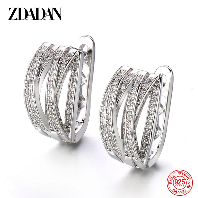 925 Silver Zircon Wedding Hoop Earrings