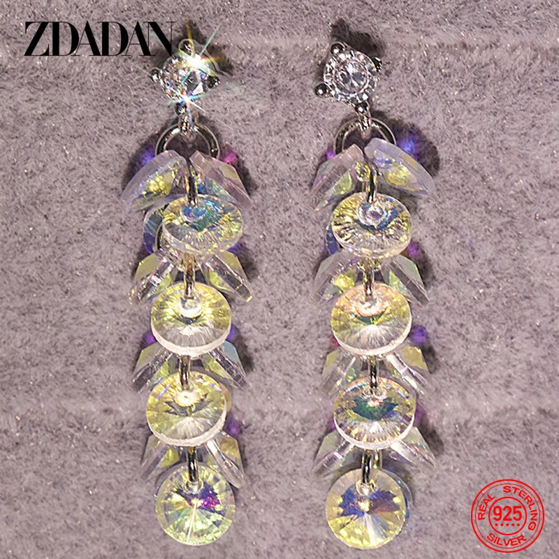 925 Silver Crystal Dangle Earrings Wedding Party
