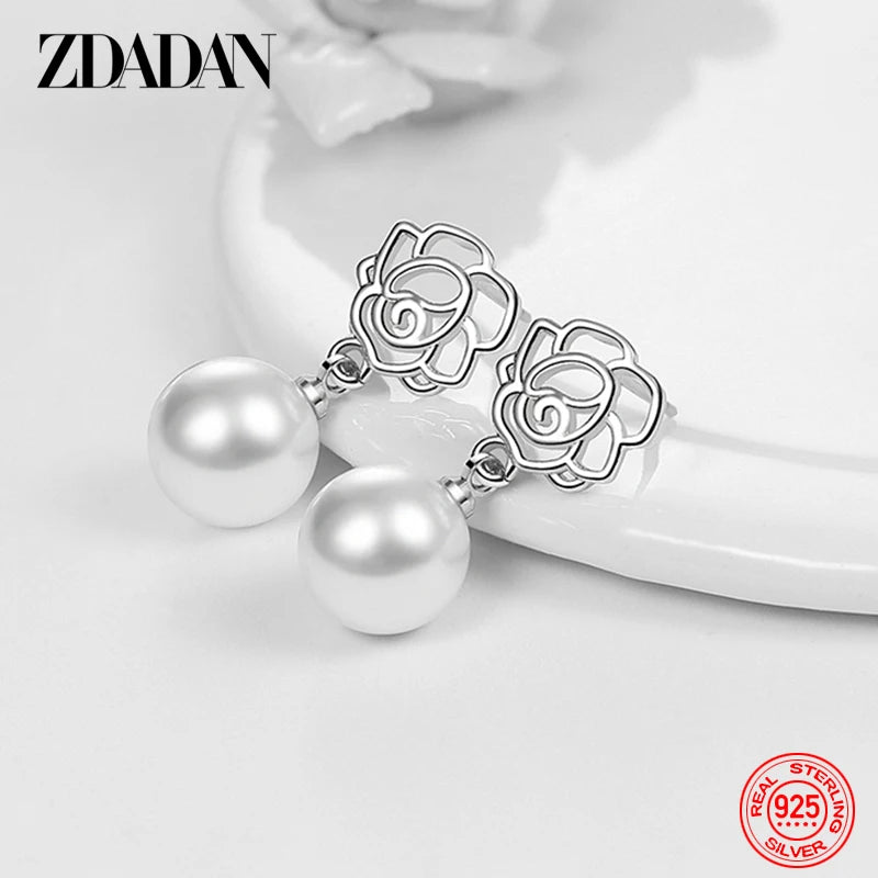 Sterling Silver Pearl Drop Earrings Wedding Jewelry