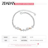 925 Silver Heart Amber Crystal Zircon Bracelet Wedding Jewelry