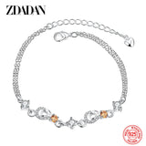 925 Silver Heart Amber Crystal Zircon Bracelet Wedding Jewelry