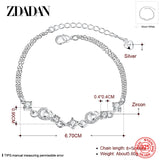 925 Silver Heart Amber Crystal Zircon Bracelet Wedding Jewelry