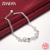 925 Silver Heart Amber Crystal Zircon Bracelet Wedding Jewelry