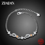 925 Silver Heart Amber Crystal Zircon Bracelet Wedding Jewelry