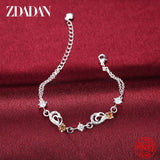 925 Silver Heart Amber Crystal Zircon Bracelet Wedding Jewelry