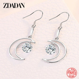 925 Silver Moon CZ Dangle Earrings For Women