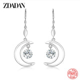 925 Silver Moon CZ Dangle Earrings For Women