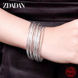 925 Silver Multi-line Open Cuff Bracelet For Women