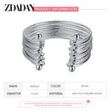 925 Silver Multi-line Open Cuff Bracelet For Women