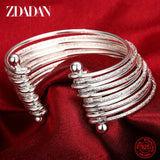 925 Silver Multi-line Open Cuff Bracelet For Women