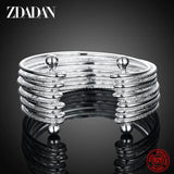 925 Silver Multi-line Open Cuff Bracelet For Women