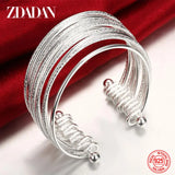925 Silver Multi-line Open Cuff Bracelet For Women