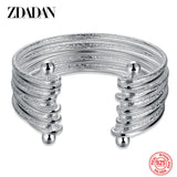 925 Silver Multi-line Open Cuff Bracelet For Women